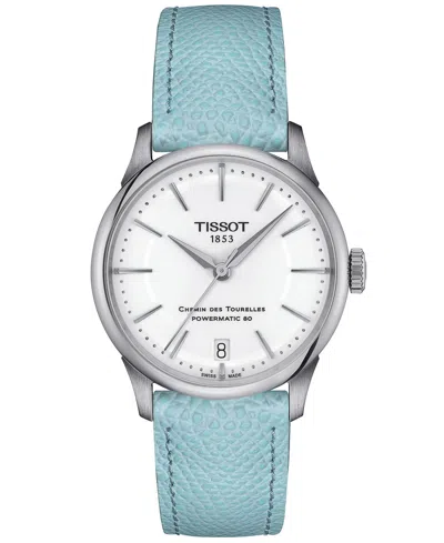 Tissot Women's Swiss Automatic Chemin Des Tourelles Powermatic 80 Blue Leather Strap Watch 34mm In No Color