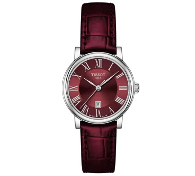 TISSOT WOMEN'S SWISS CARSON PREMIUM LADY BURGUNDY LEATHER STRAP WATCH 30MM