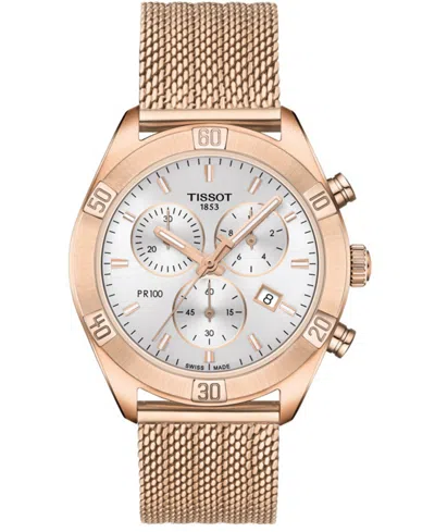 TISSOT WOMEN'S SWISS CHRONOGRAPH PR 100 SPORT CHIC T-CLASSIC ROSE GOLD-TONE STAINLESS STEEL MESH BRACELET W