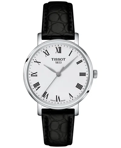 TISSOT WOMEN'S SWISS EVERYTIME BLACK LEATHER STRAP WATCH 34MM