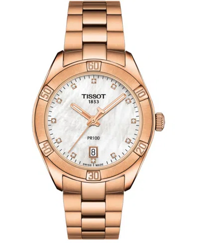 Tissot Women's Swiss Pr 100 Sport Chic T-classic Diamond (1/20 Ct. T.w.) Rose Gold-tone Stainless Steel Bra