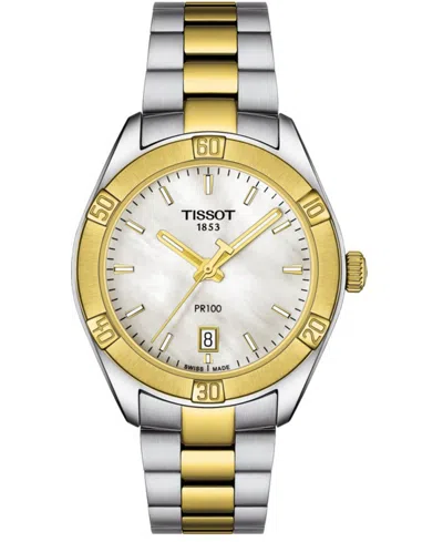 Tissot Women's Swiss Pr 100 Sport Chic T-classic Two-tone Stainless Steel Bracelet Watch 36mm In Two Tone