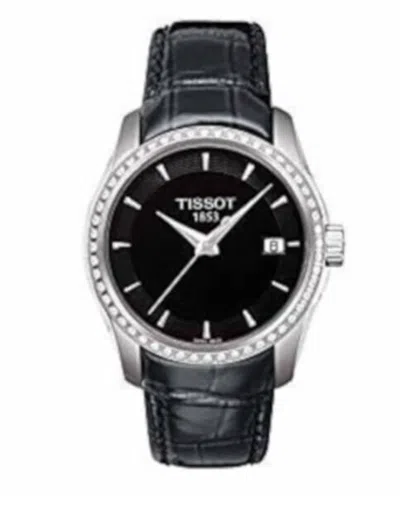 Pre-owned Tissot Women's T0352106605100 Couturier Diamond Bezel 32mm Black Leather Watch