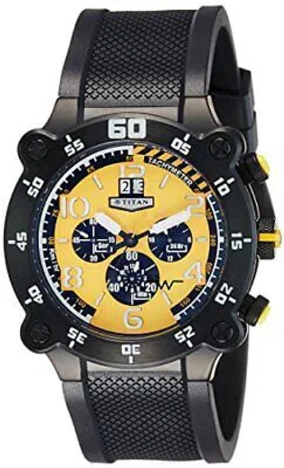 Pre-owned Titan Analog Yellow Dial Men's Watch - 1611np01 / 1611np01