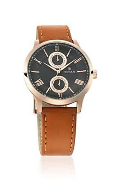 Pre-owned Titan Light Leathers Analog Black Dial Men's Watch-nm90100wl02 / Nl90100wl02