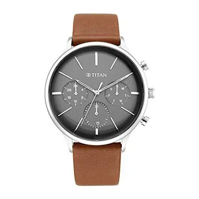 Pre-owned Titan Light Leathers Iv Analog Blue Dial Men's Watch-90134sl01/np90134sl01
