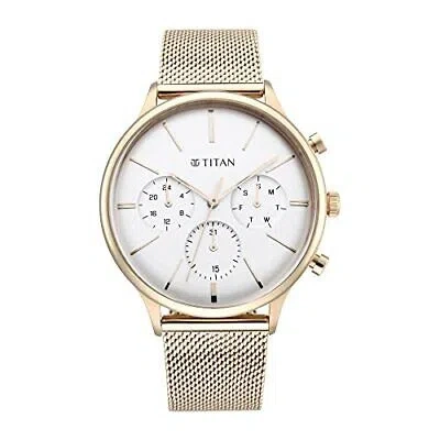 Pre-owned Titan Light Leathers Iv Analog White Dial Men's Watch-90134wm01/np90134wm01