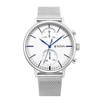 Pre-owned Titan Light Leathers Iv Analog White Dial Men's Watch-90135sm01/np90135sm01