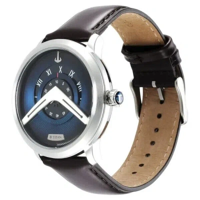 Pre-owned Titan Maritime Blue Dial Analog Leather Strap Watch For Men