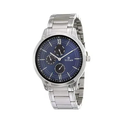 Pre-owned Titan Men Metal Blue Dial Analog Watch -nr1769sm01, Band Color-silver