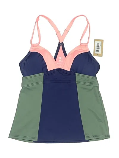 Title Nine Swimsuit Top Green Color Block Pattern Swimwear