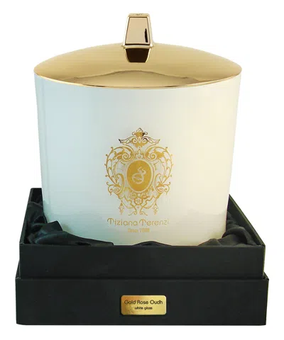 Tiziana Terenzi Gold Rose Oudh Maxi Scented Candle With 3 Wooden Wicks 1000 G In White