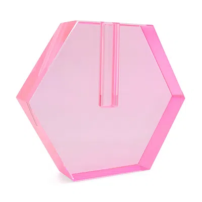 Tizo Crystal Pink Hexagon Flat Vase, Small