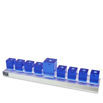Tizo Design Crystal Glass Menorah In Blue