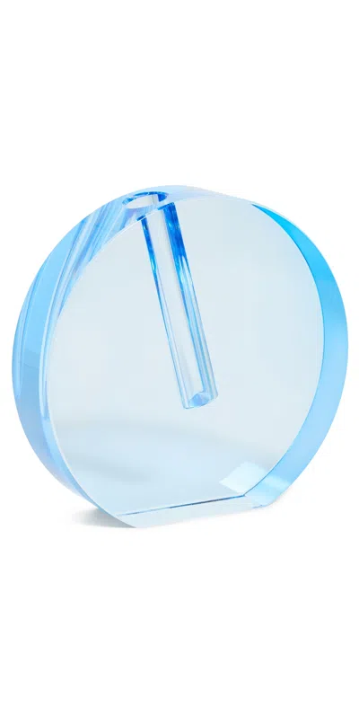 Tizo Design Large Crystal Round Flat Glass Vase Blue