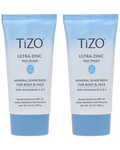 Tizo Unisex 7oz Zinc Body And Face Sunscreen Spf 40 Non-tinted With Antioxidants C & E 2 Pack In Transparent