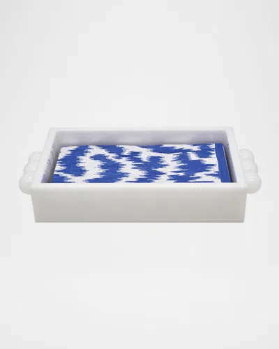 TIZO WHITE LUCITE GUEST TOWEL NAPKIN TRAY WITH BALL HANDLES
