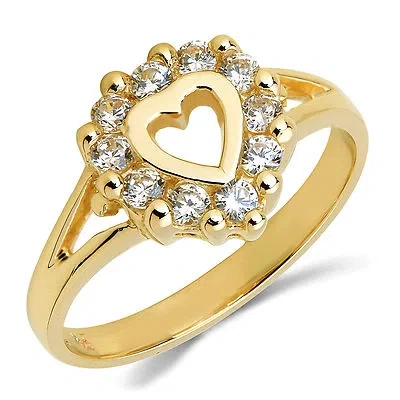 Pre-owned Tjg 14k Solid Yellow Gold Cz Cubic Zirconia Heart Ring Band