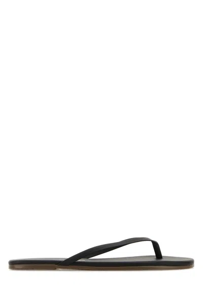 Tkees Black Leather Lily Liners Thong Slippers