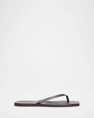 Tkees Lily Leather Square-toe Thong Sandals In Brown