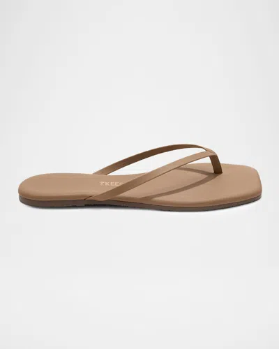 Tkees Lily Leather Square-toe Thong Sandals In Brown