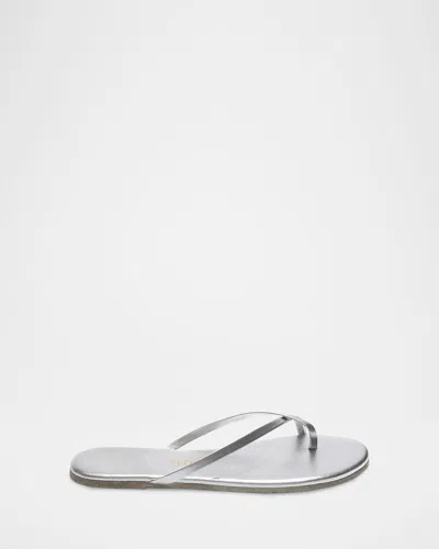 Tkees Riley Metallic Leather Crisscross Flat Thong Sandals In Silver