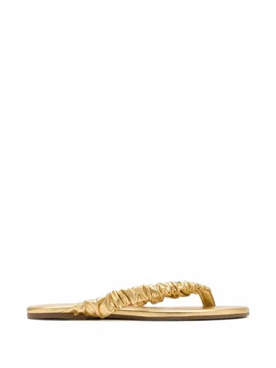 Tkees Savannah Ruched-leather Flat Thong Sandals In Gold