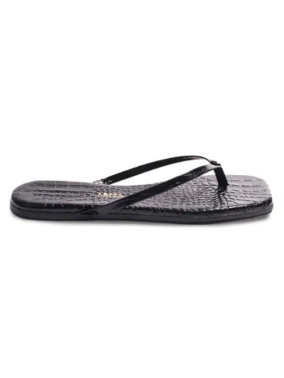 Tkees Women's Croc-embossed Leather Flat Sandals In Black