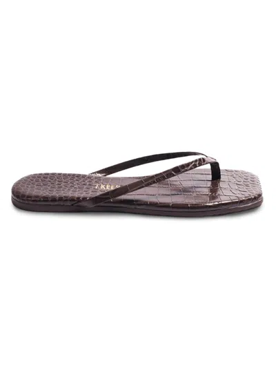 Tkees Women's Croc-embossed Leather Flat Sandals In Animal Print