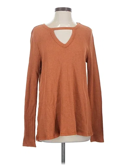 Pre-owned T.la Long Sleeve Top Brown Keyhole Neckline Tops