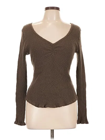 Pre-owned T.la Long Sleeve Top Brown Sweetheart Neckline Tops