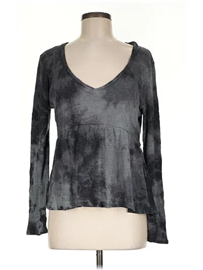 Pre-owned T.la Long Sleeve Top Gray Plunge Neckline Tops