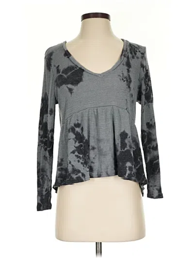 Pre-owned T.la Long Sleeve Top Gray Scoop Neck Tops