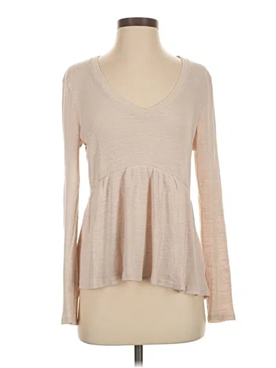 Pre-owned T.la Long Sleeve Top Tan Sweetheart Neckline Tops In Brown