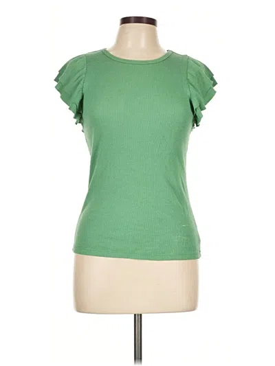 Pre-owned T.la Short Sleeve Top Green Ruffles Neckline Tops