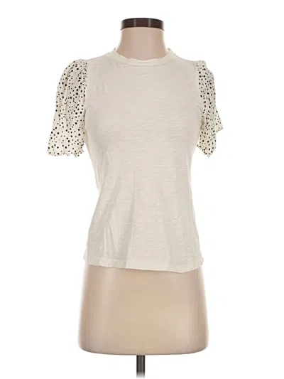 Pre-owned T.la Short Sleeve Top Ivory Mock Neckline Tops