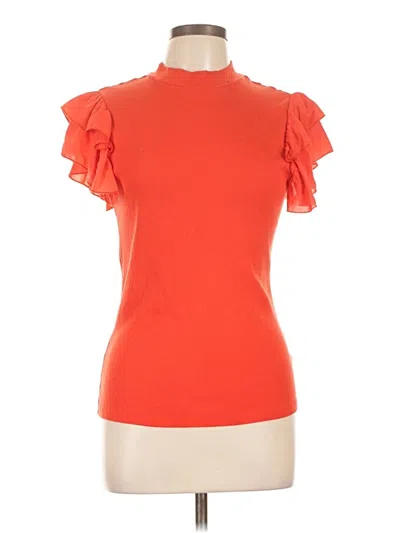 Pre-owned T.la Short Sleeve Top Orange Ruffles Neckline Tops