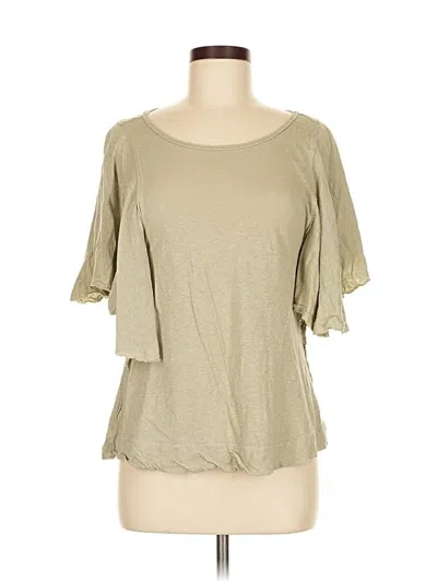 Pre-owned T.la Short Sleeve Top Tan Square Neckline Tops In Brown