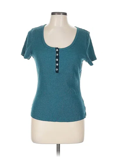 Pre-owned T.la Short Sleeve Top Teal Scoop Neck Tops In Blue