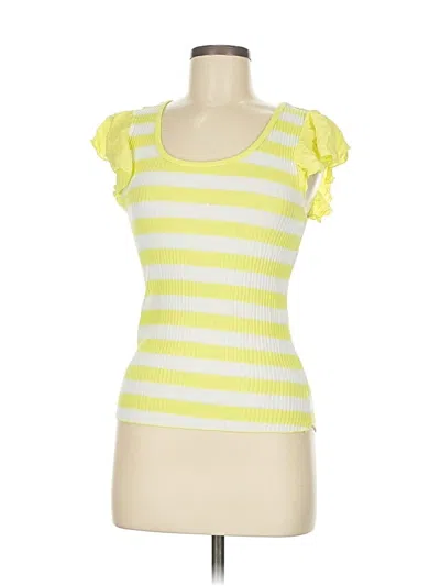 Pre-owned T.la Short Sleeve Top Yellow Sweetheart Neckline Tops