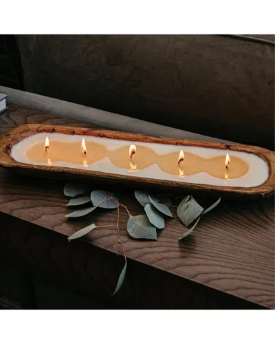 Tlc Candle Co. Amber Noir. 5-wick Hand Carved Dough Bowl Décor Candle In Natural