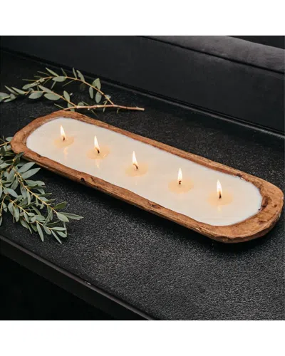 Tlc Candle Co. White Tea 5-wick Hand Carved Dough Bowl Decor Candle In Natural