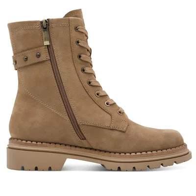 Tmrs Tamaris Womens Fashion Camel Beige Leather Lace-up Zip Combat Ankle Boots In Brown