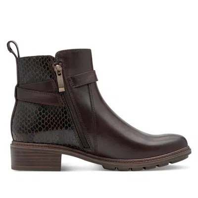 Tmrs Tamaris Womens Mocca Brown Leather Buckled Zip Biker Ankle Boots In Black