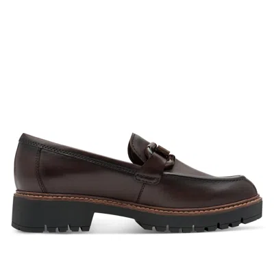 Tmrs Tamaris Womens Mocca Brown Leather Loafers Slip-on Platform Shoes