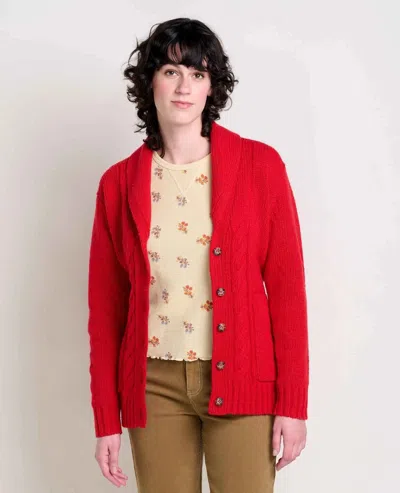 Toad And Co Toad & Co Ginn Cable Cardigan Women's Red Belted Waist Shawl Collar Ddr2913