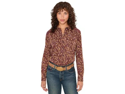 Toad And Co Manzana Boxy Long Sleeve Shirt Women's Clothing Malbec Print: Lg, Cotton In Brown