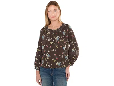 Toad And Co Manzana Peasant Long Sleeve Shirt Women's T Shirt Barnwood Print: Lg, Cotton