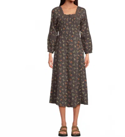 Toad And Co Manzana Square Neck Long Sleeve Dress In Soot Graphic Print In Gray
