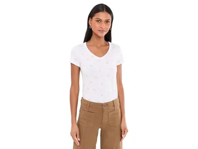Toad And Co Marley Short Sleeve V T-shirts Women's Clothing True White Print: Md, Cotton/elastane/lyocell
